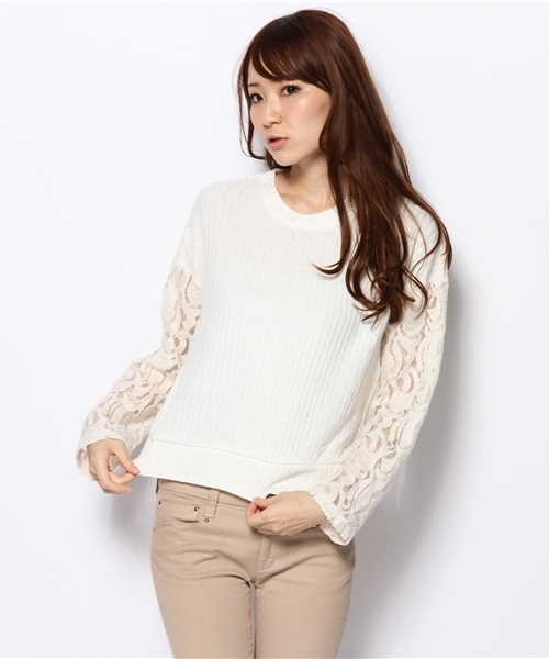 mystic（ミスティック）の「【mystic20th】レース袖P/O（Tシャツ/カットソー・レディース・ブラック/キャメル/グレー/オフホワイト/ネイビー/ブルー系その他/イエロー系その他/ベージュ・ﾌﾘ-）」の3枚目の写真