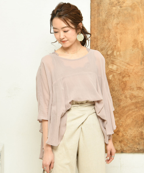 DouDou（ドゥドゥ）の「フレアブラウス（シャツ/ブラウス・レディース・オフホワイト/オレンジ/グリーン/ピンク・FREE）」の3枚目の写真