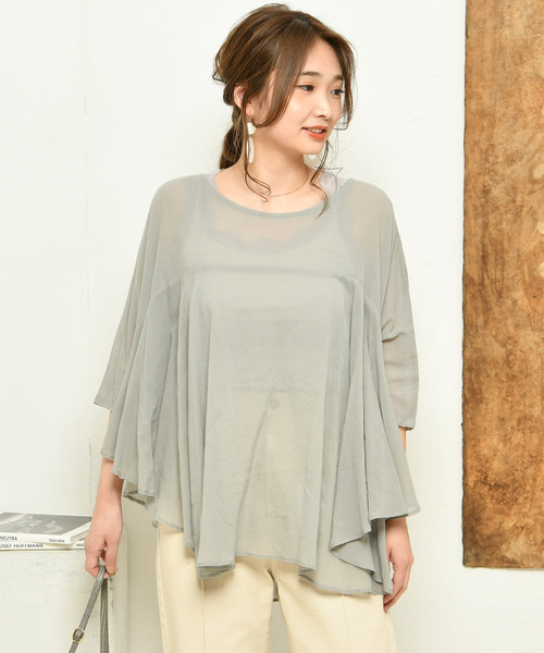 DouDou（ドゥドゥ）の「フレアブラウス（シャツ/ブラウス・レディース・オフホワイト/オレンジ/グリーン/ピンク・FREE）」の2枚目の写真