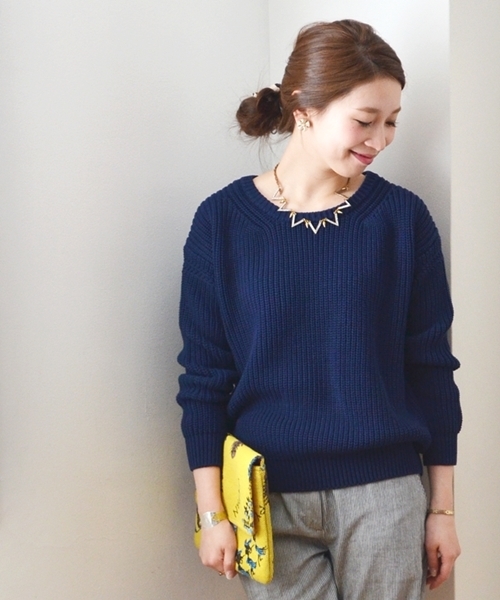 SHIPS for women（シップスフォーウィメン）の「5G アゼプルオーバーニット（ニット/セーター・レディース・グリーン/ライトブルー/ライトホワイト/ネイビー・ONE SIZE）」の4枚目の写真