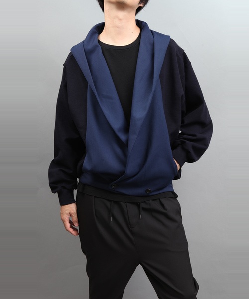 ato(アトウ)の「FABRIC SWITCHING FOOD CARDIGAN(カーディガン/ボレロ・メンズ・ブラック/ネイビー・46/48)」の1枚目の写真