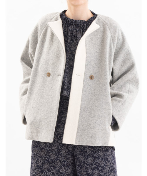 Nop De Nod ノップドゥノッド の ウール圧縮ニットノーカラーショートコート ノーカラージャケット Wear