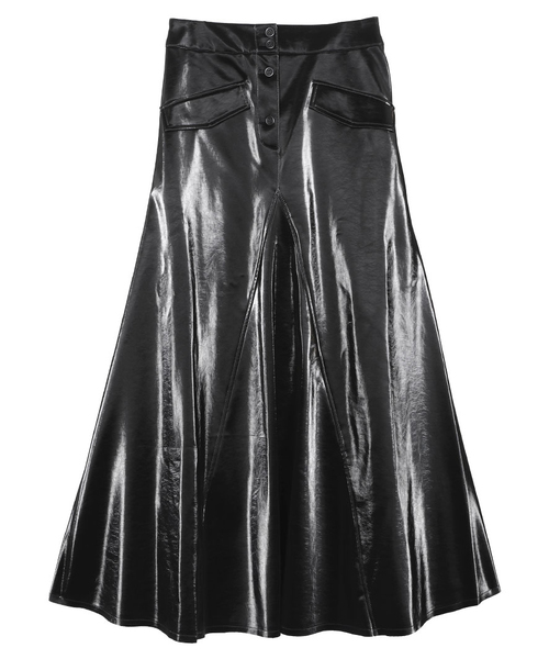 Ameri アメリ IRREGULAR FLARE LEATHER SKIRT Ameri（アメリ）の「IRREGULAR FLARE LEATHER SKIRT（スカート