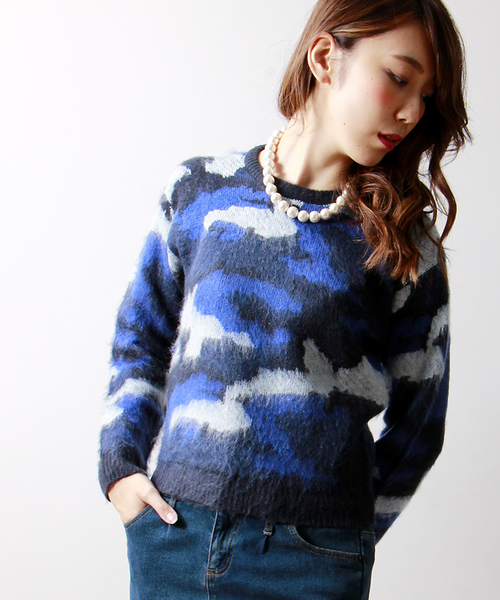 WEGO（ウィゴー）の「WEGO/迷彩シャギーセ－タ－（ニット/セーター・レディース・カーキ/ブルー・FREE）」の2枚目の写真