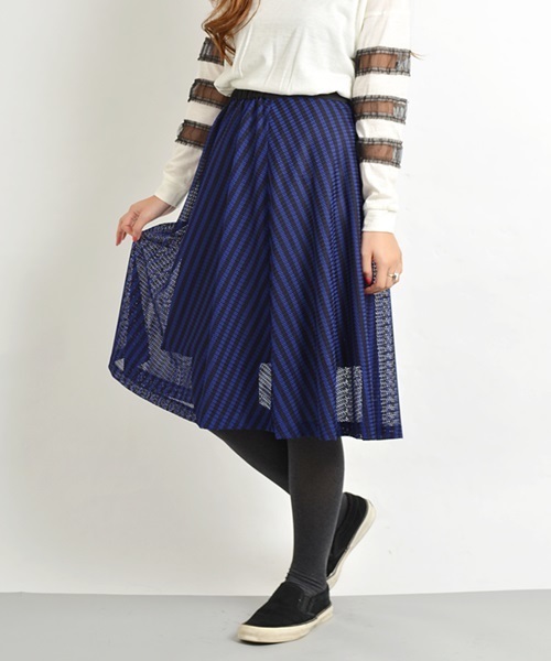 Khaju（カージュ）の「Khaju:ストライプレーススカート□（スカート・レディース・ホワイト/ブルー・ONE SIZE）」の2枚目の写真