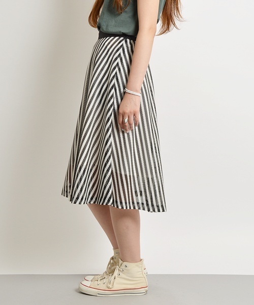 Khaju（カージュ）の「Khaju:ストライプレーススカート□（スカート・レディース・ホワイト/ブルー・ONE SIZE）」の6枚目の写真