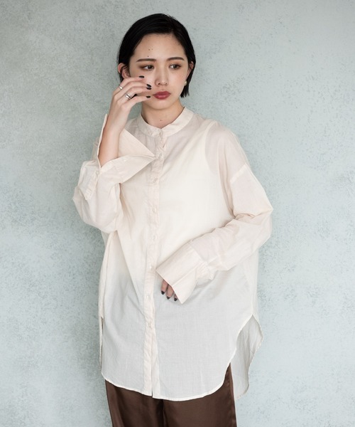 Aunt Marie's（アントマリーズ）の「バンドカラーシルクボイルシアーシャツ / AUNT MARIE’S（シャツ/ブラウス・レディース・グリーン/オフホワイト/ブラック・FREE）」の6枚目の写真