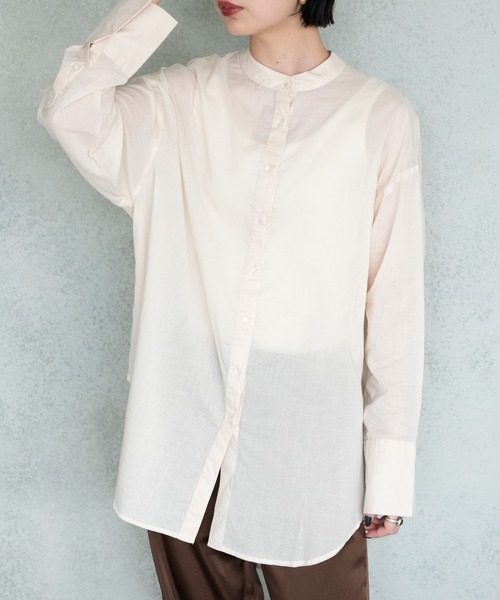 Aunt Marie's（アントマリーズ）の「バンドカラーシルクボイルシアーシャツ / AUNT MARIE’S（シャツ/ブラウス・レディース・グリーン/オフホワイト/ブラック・FREE）」の8枚目の写真