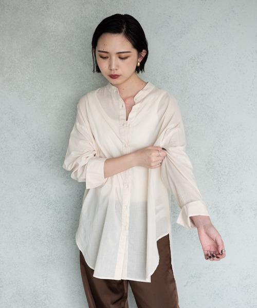 Aunt Marie's（アントマリーズ）の「バンドカラーシルクボイルシアーシャツ / AUNT MARIE’S（シャツ/ブラウス・レディース・グリーン/オフホワイト/ブラック・FREE）」の9枚目の写真