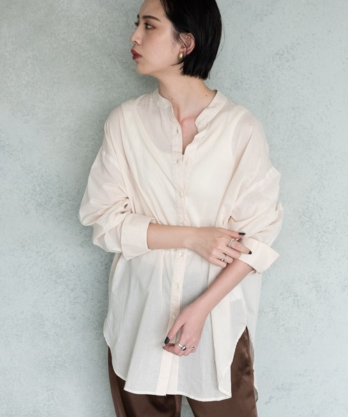 Aunt Marie's（アントマリーズ）の「バンドカラーシルクボイルシアーシャツ / AUNT MARIE’S（シャツ/ブラウス・レディース・グリーン/オフホワイト/ブラック・FREE）」の10枚目の写真