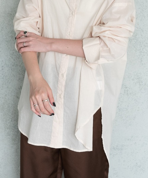 Aunt Marie's（アントマリーズ）の「バンドカラーシルクボイルシアーシャツ / AUNT MARIE’S（シャツ/ブラウス・レディース・グリーン/オフホワイト/ブラック・FREE）」の11枚目の写真