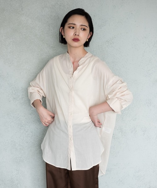 Aunt Marie's（アントマリーズ）の「バンドカラーシルクボイルシアーシャツ / AUNT MARIE’S（シャツ/ブラウス・レディース・グリーン/オフホワイト/ブラック・FREE）」の12枚目の写真