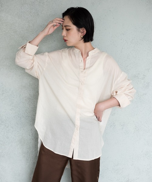 Aunt Marie's（アントマリーズ）の「バンドカラーシルクボイルシアーシャツ / AUNT MARIE’S（シャツ/ブラウス・レディース・グリーン/オフホワイト/ブラック・FREE）」の14枚目の写真