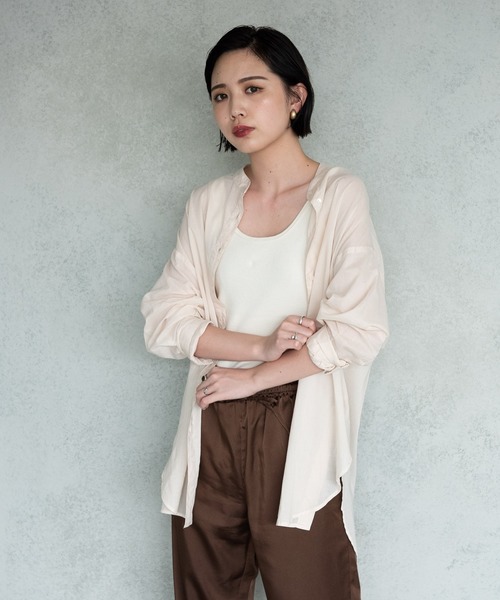 Aunt Marie's（アントマリーズ）の「バンドカラーシルクボイルシアーシャツ / AUNT MARIE’S（シャツ/ブラウス・レディース・グリーン/オフホワイト/ブラック・FREE）」の20枚目の写真