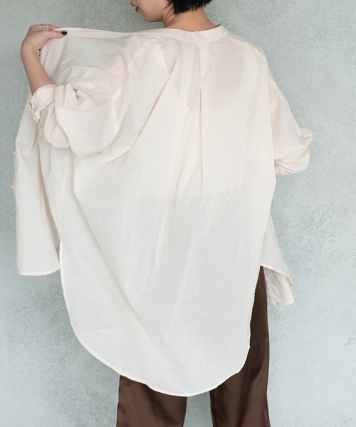 Aunt Marie's（アントマリーズ）の「バンドカラーシルクボイルシアーシャツ / AUNT MARIE’S（シャツ/ブラウス・レディース・グリーン/オフホワイト/ブラック・FREE）」の21枚目の写真