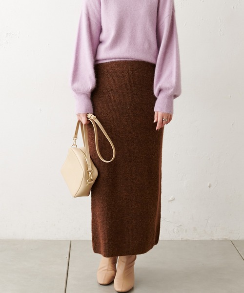 natural couture（ナチュラルクチュール）の「ミックスヤーンIラインスカート（スカート・レディース・ベージュ/パープル/ブラウン・FREE）」の2枚目の写真