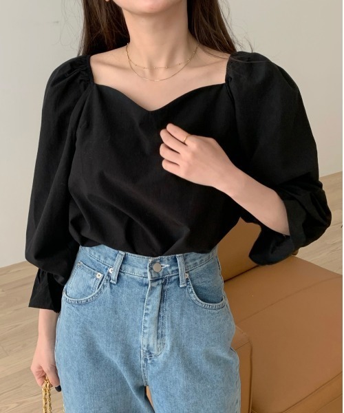 yuue' ( wear )（ユーイ）の「コットン100% 袖ボリュームシャツブラウス（シャツ/ブラウス・レディース・ホワイト/ブラック・FREE）」の2枚目の写真