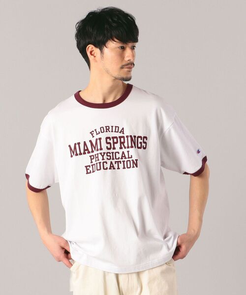 Champion(チャンピオン)の「【SHIPS別注】Champion: ウォッシュドコットン ロゴプリント リンガー Tシャツ(Tシャツ/カットソー・メンズ・ホワイト/ネイビー/ライトホワイト/グレー・SMALL/MEDIUM/LARGE/X-LARGE)」の10枚目の写真