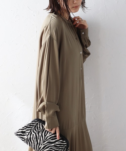 裾フレアロングワンピース（シャツワンピース）｜Bonjour Sagan