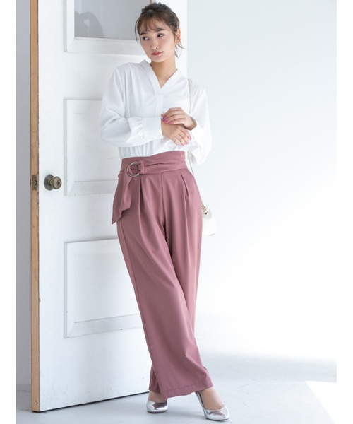fifth(フィフス)の「ベルト付きツイルワイドパンツ(その他パンツ・レディース・ブラック/スモークピンク・MEDIUM)」の2枚目の写真