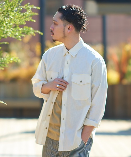 CIAOPANIC TYPY（チャオパニックティピー）の「OSOROリネン混サファリシャツ（シャツ/ブラウス・メンズ・チャコールグレー/スカイブルー/ベージュ/ブラウン/アイボリー/グリーン系その他/バイオレット・S/M/L/XL）」の9枚目の写真