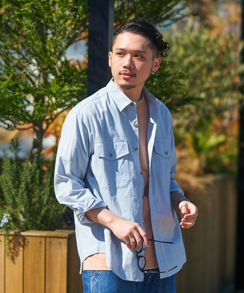 CIAOPANIC TYPY（チャオパニックティピー）の「OSOROリネン混サファリシャツ（シャツ/ブラウス・メンズ・チャコールグレー/スカイブルー/ベージュ/ブラウン/アイボリー/グリーン系その他/バイオレット・S/M/L/XL）」の18枚目の写真