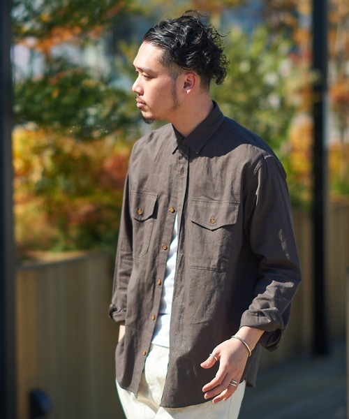 CIAOPANIC TYPY（チャオパニックティピー）の「OSOROリネン混サファリシャツ（シャツ/ブラウス・メンズ・チャコールグレー/スカイブルー/ベージュ/ブラウン/アイボリー/グリーン系その他/バイオレット・S/M/L/XL）」の12枚目の写真