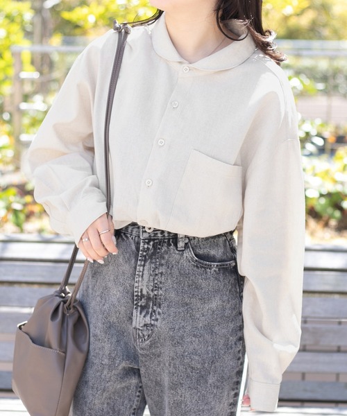 PairPair（ペアペア）の「丸襟コットンリネンシャツ(ユニセックス/リンクアイテム)（シャツ/ブラウス・レディース・アイボリー/モカ・MEDIUM/LARGE）」の2枚目の写真