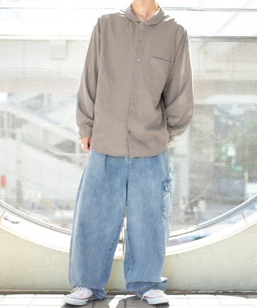 PairPair（ペアペア）の「丸襟コットンリネンシャツ(ユニセックス/リンクアイテム)（シャツ/ブラウス・レディース・アイボリー/モカ・MEDIUM/LARGE）」の11枚目の写真