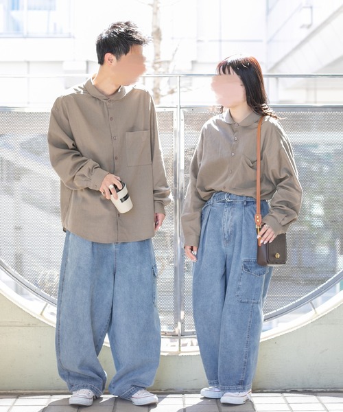 PairPair（ペアペア）の「丸襟コットンリネンシャツ(ユニセックス/リンクアイテム)（シャツ/ブラウス・レディース・アイボリー/モカ・MEDIUM/LARGE）」の7枚目の写真