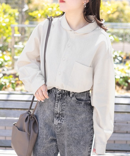 PairPair（ペアペア）の「丸襟コットンリネンシャツ(ユニセックス/リンクアイテム)（シャツ/ブラウス・レディース・アイボリー/モカ・MEDIUM/LARGE）」の12枚目の写真