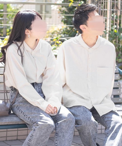 PairPair（ペアペア）の「丸襟コットンリネンシャツ(ユニセックス/リンクアイテム)（シャツ/ブラウス・レディース・アイボリー/モカ・MEDIUM/LARGE）」の9枚目の写真