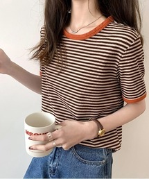 emi+ | 5分袖配色パイピングカットソーボーダーTee(Tシャツ/カットソー)