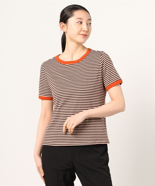 emi+(エミプラス)の「5分袖配色パイピングカットソーボーダーTee(Tシャツ/カットソー・レディース・ブラック/グリーン/オレンジ/ネイビー/ボルドー・S/M/L)」の15枚目の写真