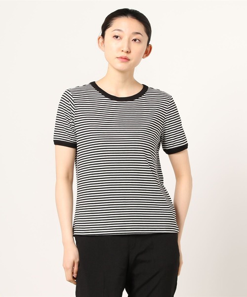 emi+(エミプラス)の「5分袖配色パイピングカットソーボーダーTee(Tシャツ/カットソー・レディース・ブラック/グリーン/オレンジ/ネイビー/ボルドー・S/M/L)」の16枚目の写真