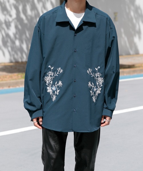 Adoon plain（アドーンプレーン）の「【Adoon plain】フラワー刺繍シャツ（シャツ/ブラウス・メンズ・ブラック/ボルドー/ダークブルー・MEDIUM/LARGE）」の3枚目の写真