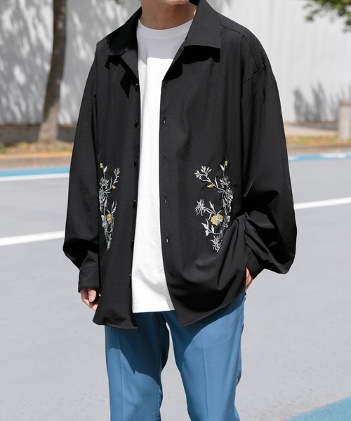 Adoon plain（アドーンプレーン）の「【Adoon plain】フラワー刺繍シャツ（シャツ/ブラウス・メンズ・ブラック/ボルドー/ダークブルー・MEDIUM/LARGE）」の2枚目の写真