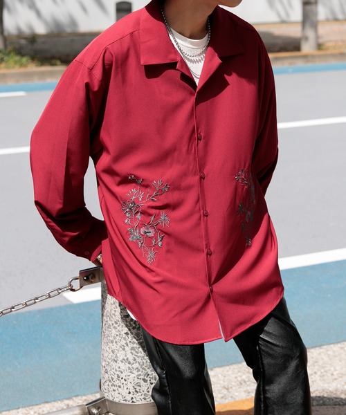 Adoon plain（アドーンプレーン）の「【Adoon plain】フラワー刺繍シャツ（シャツ/ブラウス・メンズ・ブラック/ボルドー/ダークブルー・MEDIUM/LARGE）」の22枚目の写真