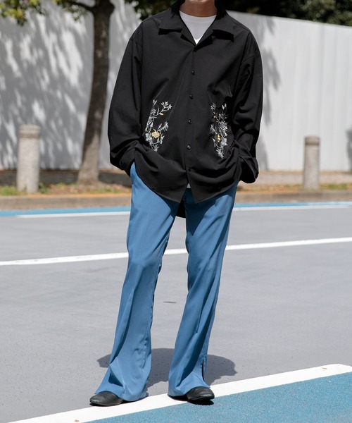 Adoon plain（アドーンプレーン）の「【Adoon plain】フラワー刺繍シャツ（シャツ/ブラウス・メンズ・ブラック/ボルドー/ダークブルー・MEDIUM/LARGE）」の5枚目の写真