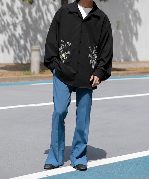 Adoon plain（アドーンプレーン）の「【Adoon plain】フラワー刺繍シャツ（シャツ/ブラウス・メンズ・ブラック/ボルドー/ダークブルー・MEDIUM/LARGE）」の4枚目の写真