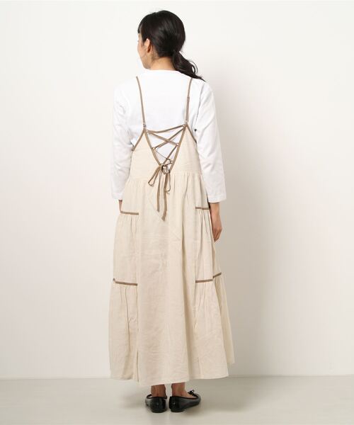 ehka sopo（エヘカソポ）の「パイピングティアードキャミワンピース（ワンピース・レディース・キナリ/ミント/チャコール・ﾌﾘ-）」の5枚目の写真