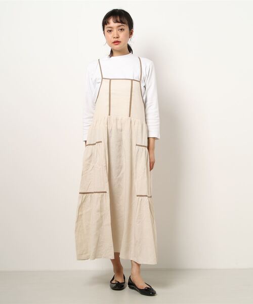 ehka sopo（エヘカソポ）の「パイピングティアードキャミワンピース（ワンピース・レディース・キナリ/ミント/チャコール・ﾌﾘ-）」の7枚目の写真