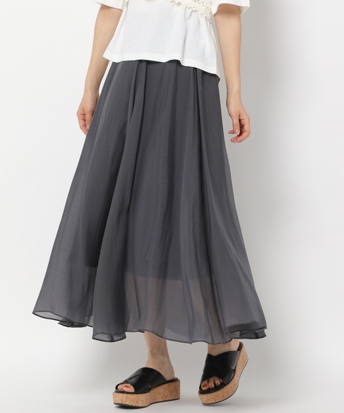 mysty woman(ミスティウーマン)の「シアーフレアスカート 948592(スカート・レディース・チャコールグレー/イエロー/アイボリー・FREE)」の2枚目の写真