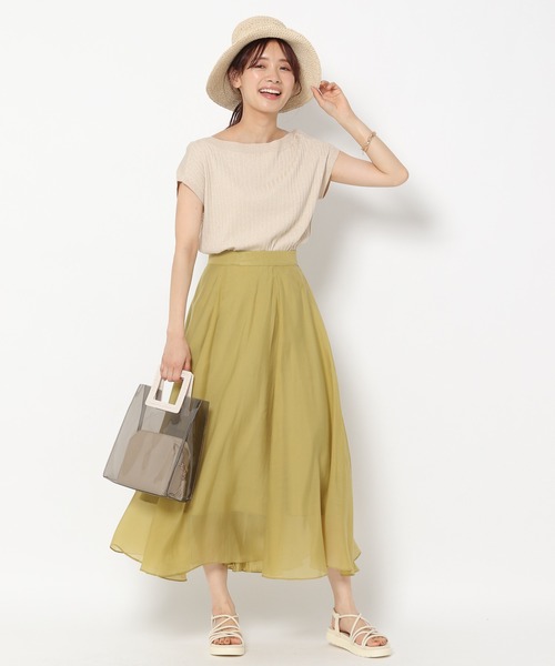mysty woman(ミスティウーマン)の「シアーフレアスカート 948592(スカート・レディース・チャコールグレー/イエロー/アイボリー・FREE)」の6枚目の写真
