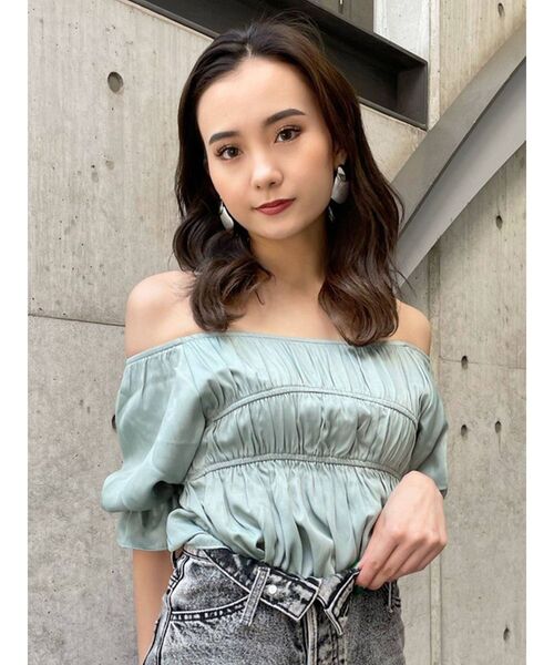 EMODA（エモダ）の「コンパクトギャザーショートトップ（シャツ/ブラウス・レディース・ブラック/ピンク/ブルー/アイボリー/ミント・FREE）」の22枚目の写真