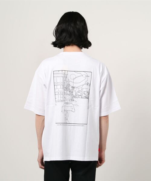 Naked Rust and other POEMS(ネイキッドラストアンドアザーポエムス)の「フロント ワンポイント バック イラストプリント 裾ワンポイント コットン 半袖 Tシャツ(Tシャツ/カットソー・メンズ・ホワイト/グレイッシュブルー/ブラック・M/L)」の8枚目の写真