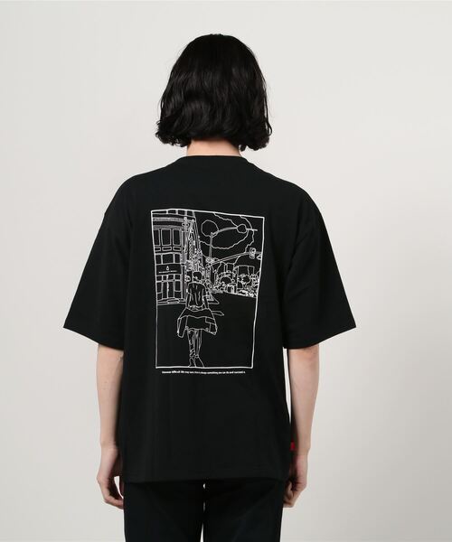 Naked Rust and other POEMS(ネイキッドラストアンドアザーポエムス)の「フロント ワンポイント バック イラストプリント 裾ワンポイント コットン 半袖 Tシャツ(Tシャツ/カットソー・メンズ・ホワイト/グレイッシュブルー/ブラック・M/L)」の5枚目の写真