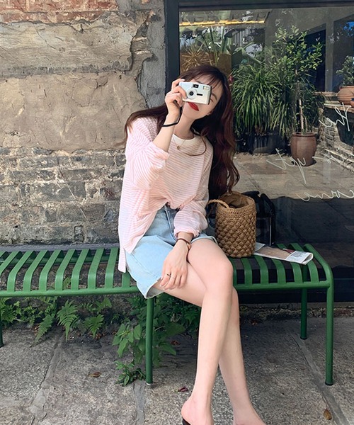 Girly Doll(ガーリードール)の「ボーダードロップショルダーカットソー(Tシャツ/カットソー・レディース・ブラック/ブルー/ピンク/モカ・FREE)」の10枚目の写真