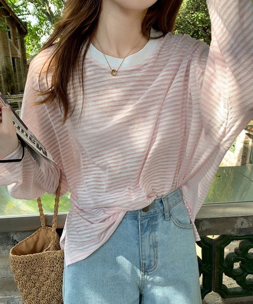 Girly Doll(ガーリードール)の「ボーダードロップショルダーカットソー(Tシャツ/カットソー・レディース・ブラック/ブルー/ピンク/モカ・FREE)」の12枚目の写真