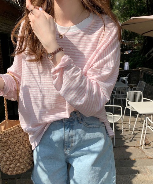 Girly Doll(ガーリードール)の「ボーダードロップショルダーカットソー(Tシャツ/カットソー・レディース・ブラック/ブルー/ピンク/モカ・FREE)」の11枚目の写真